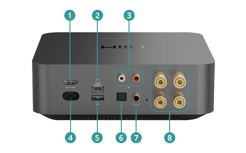 La connectique du WiiM AMP PRO